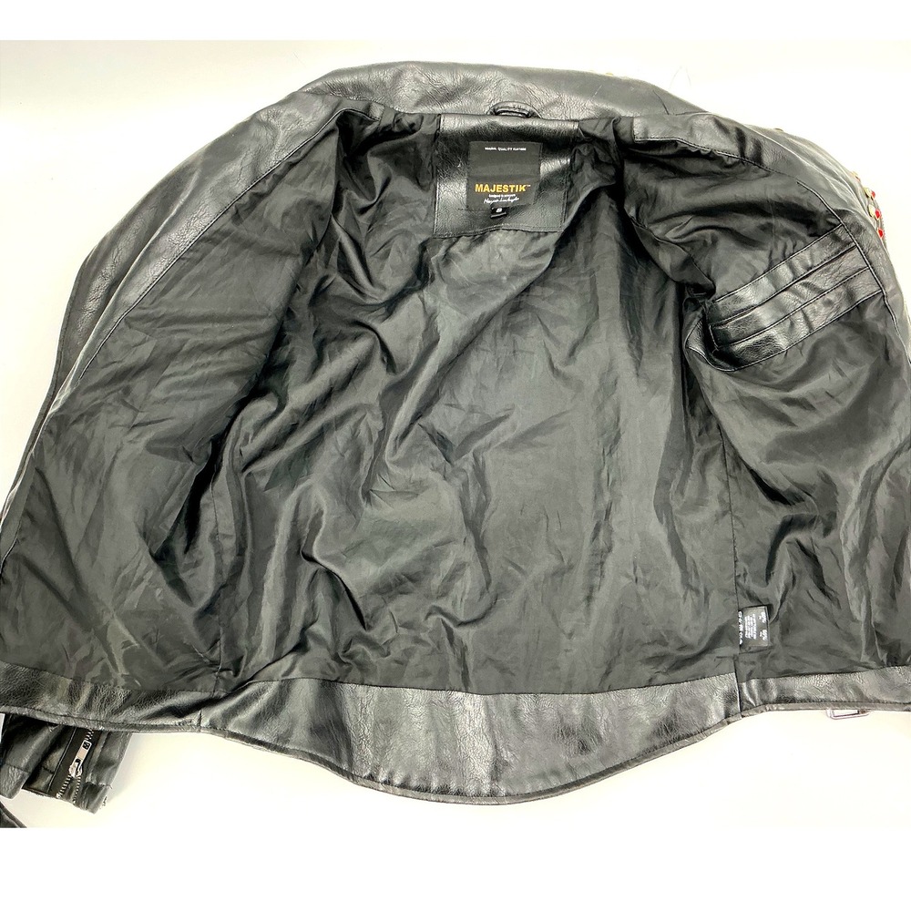 Majestik Graffiti Patch Studded Faux Leather Moto Jacket Unisex Size S - Picture 3 of 6